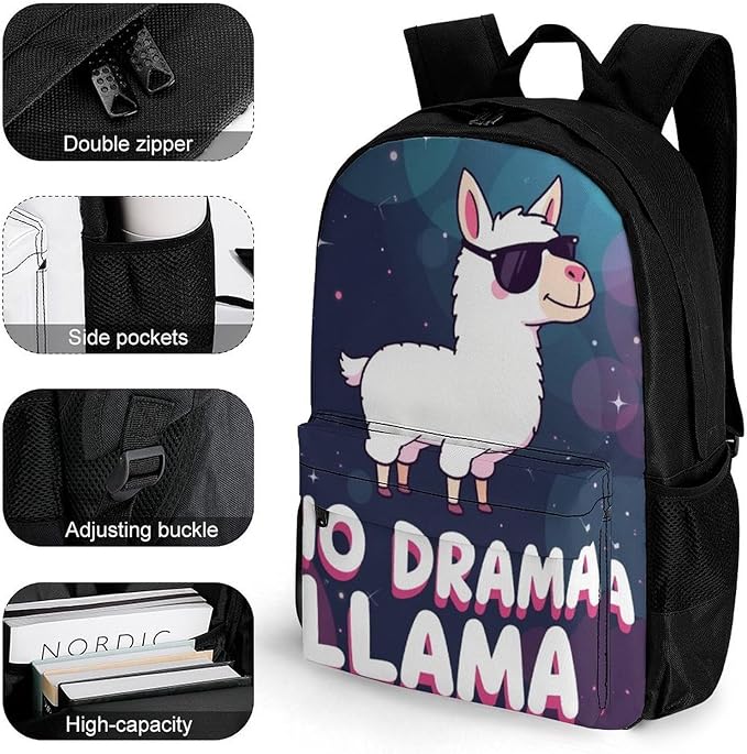 Lightweight Rucksacks for Climbing Outdoors Walking Cycling, Large Capacity Anti-Theft Multipurpose Carry On Bag, No Drama Llama Camping Outdoor Backpack