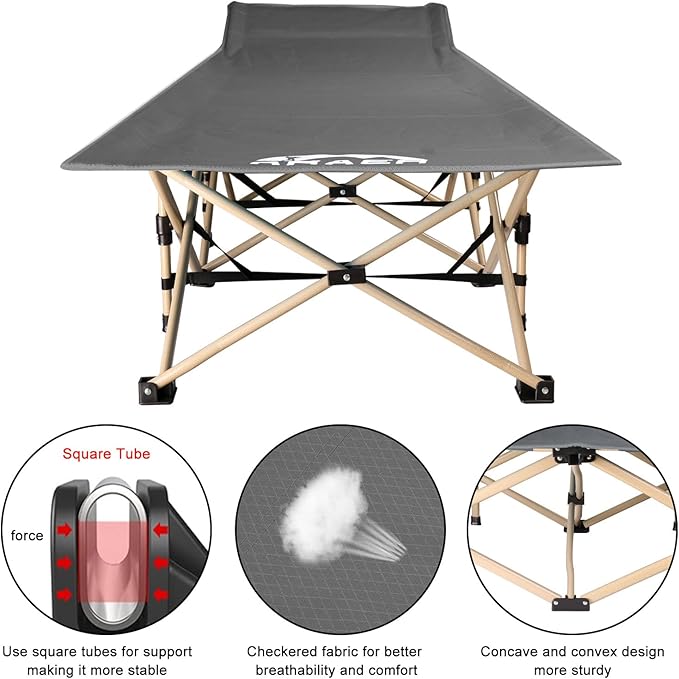 Camping Cot, 450LBS(Max Load), Portable Folding Outdoor Bed with Carry Bag for Adults Kids, Heavy Duty Cot for Traveling Gear Supplier, Office Nap, Beach Vocation and Home Lounging (Grey)