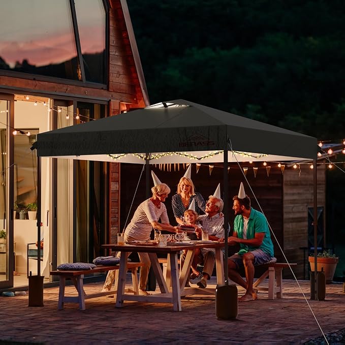 8x8 Pop Up Canopy, Easy Up Canopy Tent, Heavy Duty Tents for Parties, One Person Set Up Event Tent, Grey