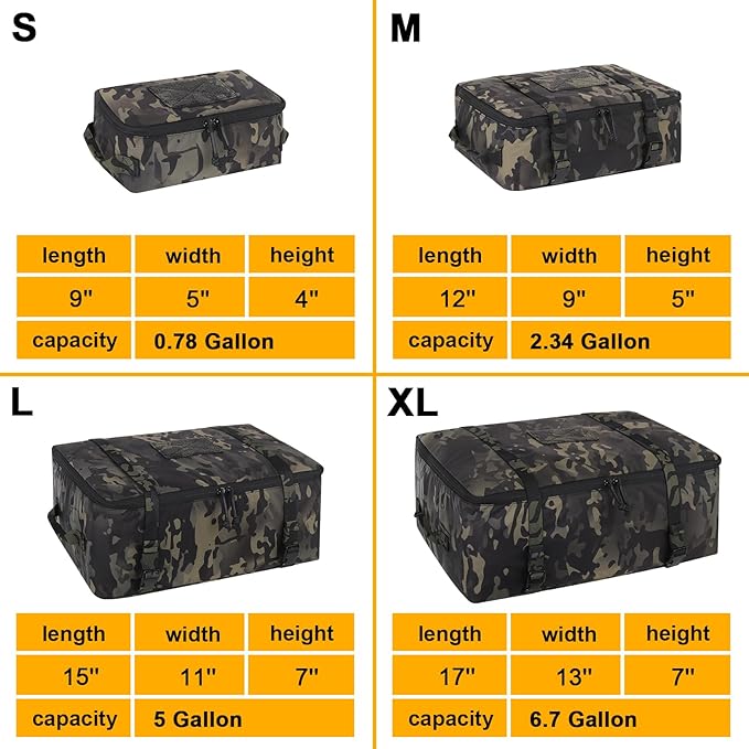 PETAC GEAR 4 PCS Tactical Modular Packing Cubes with Waterproof Material, Large Capacity Storage Bag, Easy Clean Outdoor Travel Organize Storage Pouches Bags (MCBK)