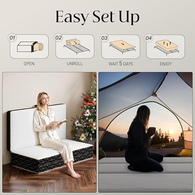 Tri-Fold Memory Foam Mattress Twin - 3.5 Inch Portable Folding Mattress with Handle & Washable Cover, Floor Bed with Non-Slip Base, Space-Saving for Room, Travel, Guest Bed, RV, 75"x38"x3.5"