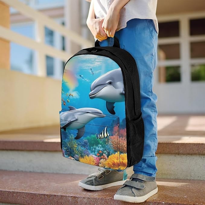 Supdreamc Rucksacks Multipurpose Anti-Theft Big Capacity Bookbag, Blue Ocean Underwater World Dolphin Art Travel Hiking Camping Rucksack With Padded Straps
