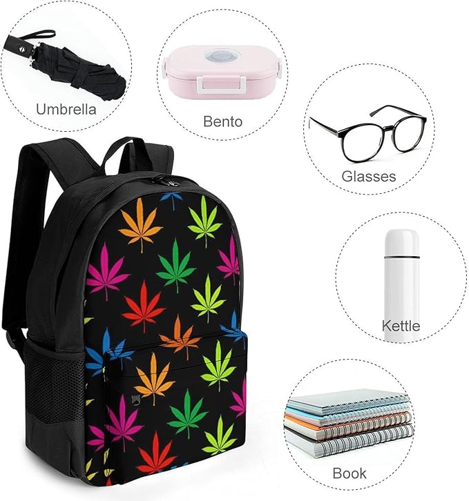 Daypack Lightweight Multipurpose Anti-Theft Colorful Weedleaf Shoulder Bag Large Capacity Laptop Book Bag Rucksack With Adjustable Shoulder Straps