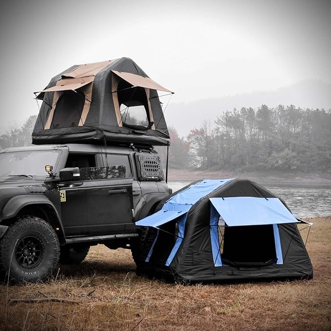 Foldable 2-3 People Amphibious Inflatable Car Roof Top Tent for Camping Outdoor Glamping Camping Tent for SUV,Truck and Universal Auto Self-Driving Touring Without Ladder