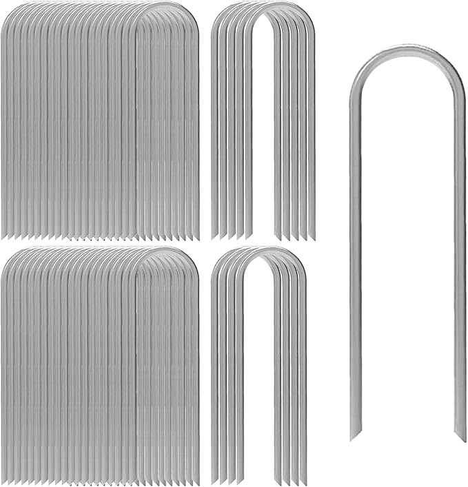 AAGUT 12 Inch Garden Stakes 50 PCS Fence Ground Stake Heavy Duty Yard Landscape Staples Galvanized Tent Spikes 11 Ga Lawn Pins for Dog Fencing, Drip Irrigation Hose, Weed Barrier Fabric, Chicken Wire