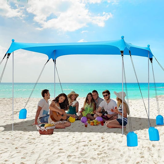 Gorich Beach Tent Sun Shelter with 8 Sandbags, UPF50+ Protection & Windproof Pop Up Beach Canopy Tent Sun Shade for Family, Travel & Camping, Easy Setup Canopy Umbrella