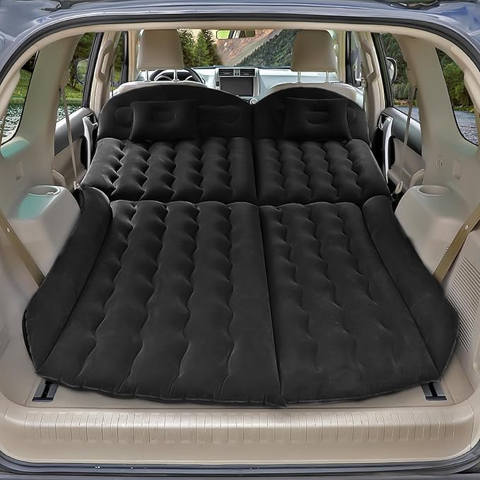 Ergocar Inflatable Mattress Soft Plant Velvet Thickened Air Mattress Car Sleeping Mattress Two Pillows Double-Layer Inflatable Valve Storage Bag Suitable for Camping, Traveling, Family