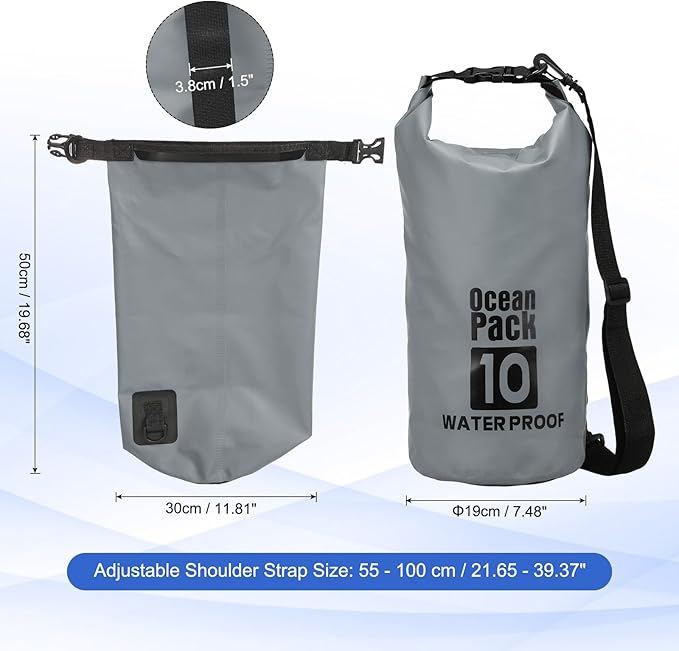 Waterproof Dry Bag, 10L Fit for Women Men Water Proof Bags Lightweight Dry Storage Floating Backpack with Whistle for Travel Backpacking Boating Kayaking Camping (Gray)