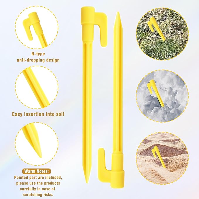 24pcs Yellow Plastic Tent Pegs, Ground Stakes, Landscape Fabric Stakes, Stakes for Inflatables, Garden Stakes, Yard Stakes, Tent Stakes for Camping, Outdoor Decorations, Tarping