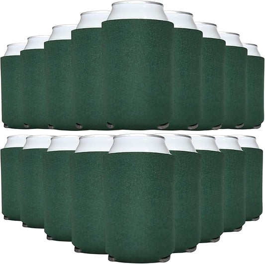 TahoeBay Blank Beer Can Cooler Sleeves (25-Pack) Bulk Sublimation Blanks for Vinyl Plain Soft Foam Can Sleeves Coolers for Soda Cans & Bottles Black, White, Assorted Solid Color (Hunter Green)