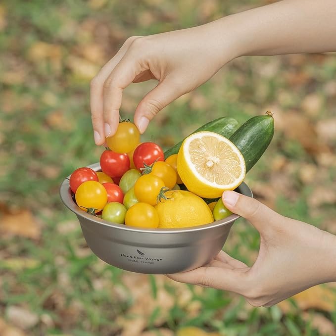 Boundless Voyage Titanium Camping Plate Bowl Set Rice Soup Salad Stackable Serving Bowls Ultralight Dinnerware Set Dishwasher Safe 500ml ti1144t