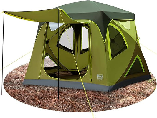 TIMBER RIDGE Camping Tent, 4 Person Instant Pop Up Hub Tent with 8 Windows, Easy 60 Second Setup, Weather Resistant Family Cabin Tents with Rain Fly for Camping, Hiking, Outdoor Travel
