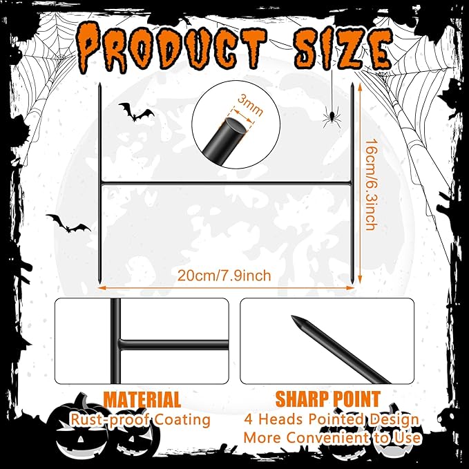 12PCS Metal Halloween Tombstone Stakes 7.9"X6.3" H Shaped, Foam Graveyard Stakes for Yard Lawn Outdoor Decorations