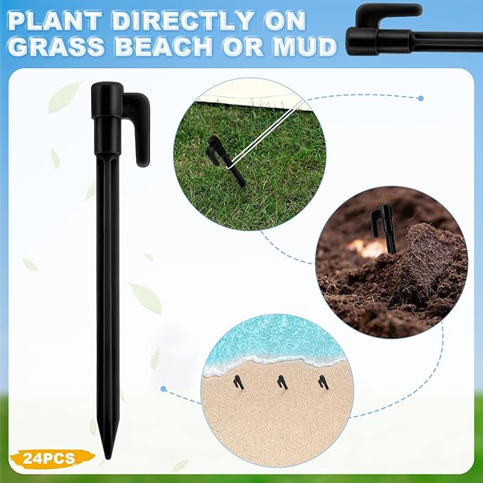 24 Pack Plastic Tent Stakes 5.7 Inch Heavy Duty Canopy Anchoring Pegs Plastic Tent Pegs Sand Stakes Outdoor Beach Spikes for Camping, Gardening, Landscaping, Backpacking(Black)