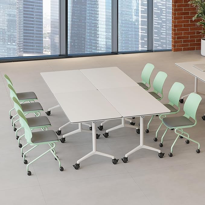 2Packs 61 Inch Folding Conference Table 5.09 FT Space-Saving Training Classroom Table,Heavy-Duty Meeting Table for Office Events,Easy Storage Design, Rectangular Table with Durable Legs White