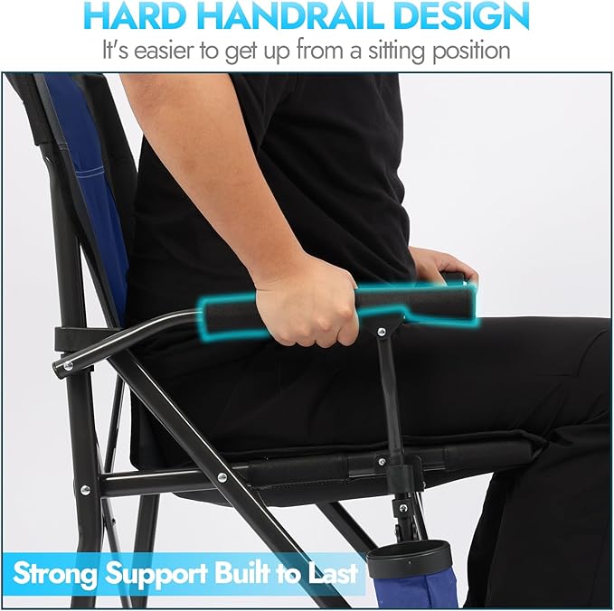 Oversized Folding Camping Chair for Adults, Supports 450 LBS Camping Chairs, Heavy Duty Camping Chair with Side Pockets, Foldable Outdoor Chair for Camping, Beach, Fishing, Hiking, Blue-Black