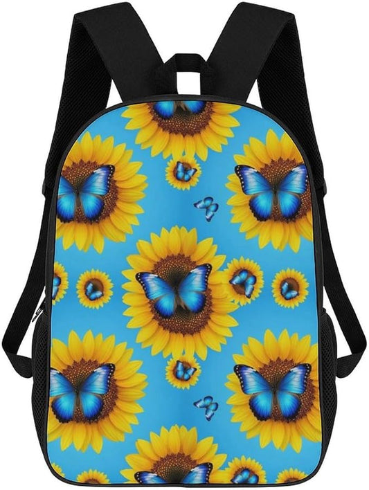 Sports Gym Outdoor Backpack Blue Monarch Butterfly Sunflower College Bookbag with Large Capacity Rucksack for Men Women