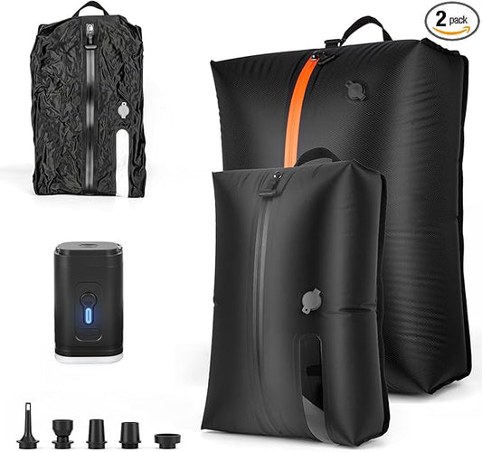 Vacuum Bags for Travel with Wireless Electric Pump, 2 Pack (17L+44L) Compression Packing Cubes for Backpack & 24"/28" Luggage, Heavy Duty Nylon Space Saver, IP67 Waterproof & Privacy Black