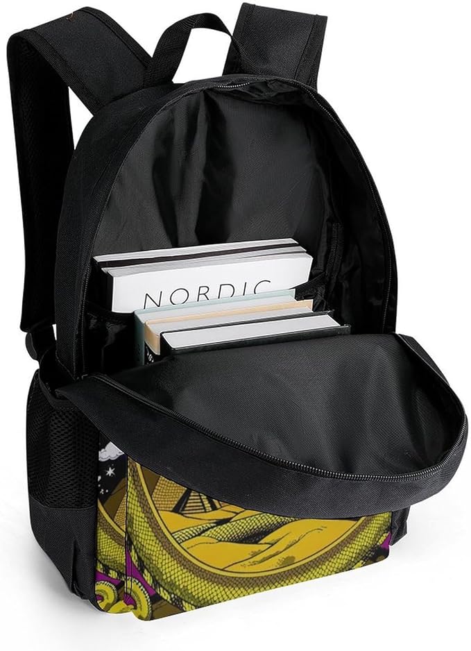 Supdreamc Lightweight Daypack for Camping Business Walking Cycling, Large Capacity Anti-Theft Multipurpose Bookbag, Egypt'S Mysterious Pyramids Golden Snake Art Gym Outdoor Hiking Backpack