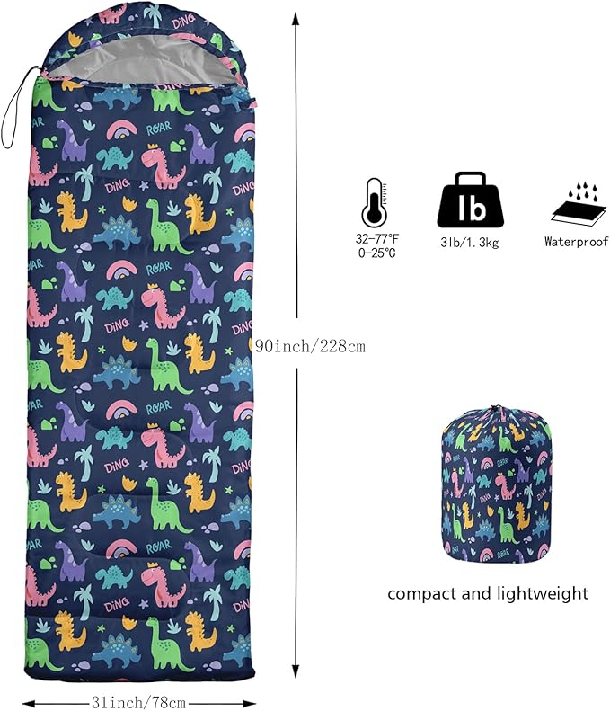 AILONEN Boys Sleeping Bag for Camping,Nautical Anchor,Lightweight & Waterproof,3 Season Warm & Cool Weather,Navy Blue Sleeping Bags for Kids Men Travelling,Outdoors