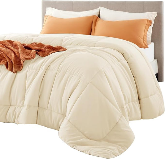 Bedsure Comforter Duvet Insert - Quilted Comforters Twin Size, All Season Duvet, GentleSoft Down Alternative Bedding, with 8 Tabs, Gifts for Women/Men,Cream,Twin 88 x 68 Inches