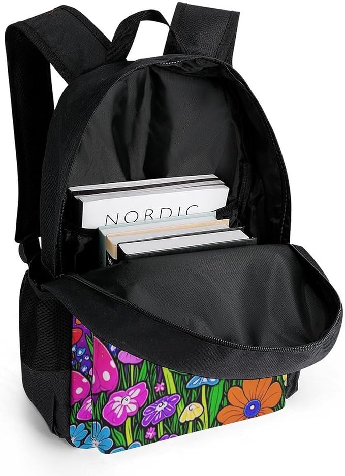 Supdreamc Shoulder Book Bags Anti-Theft Multipurpose Big Capacity Bookbag, Trippy Psychedelic Magic Eye Flower Art Travel Hiking Backpack With Smooth Zippers