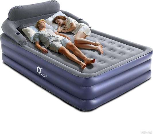 A-ER-FA Queen Air Mattress with Detachable Headboard and Cup Holder - 20 Height 700lbs Capacity Comfort Inflatable Bed for Guests Home Camping and Travel Durable Construction,Colchón Inflable,Air Bed