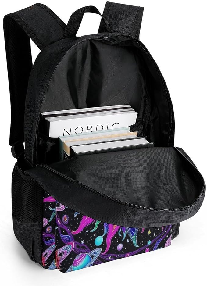 Supdreamc Men Women Lightweight Psychedelic Sun And Moon Neon Art Daypack Bookbag Big Capacity Carry On Bag With Side Pockets for Camping Travel Bicycle