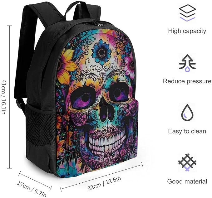 Supdreamc Adults Lightweight Indain Mandala Sugar Skull Shoulder Book Bags Big Capacity Shoulder Bag With Adjustable Shoulder Straps for Trekking Work Walking Cycling