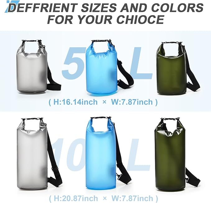 Dry Bags for Kayaking Waterproof, 5L/10L Dry Storage Bag, Roll Top Wet Bag for Swimming, Boating, Fishing,Camping & Beach
