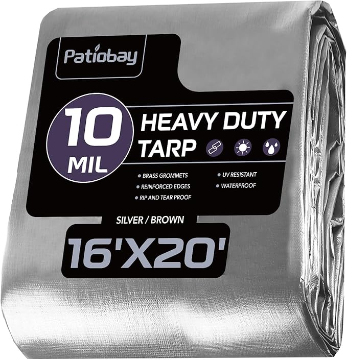 Tarp 16x20 Feet, 10 Mil Large Waterproof Tarps Heavy Duty with Grommets Every 23.6", Thick Plastic Tarp, UV Resistant Tear&Fade Resistant, Reinforced Edges for Outdoor Pool Camp Tent
