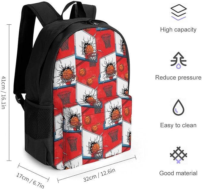 Rucksacks Multipurpose Anti-Theft Big Capacity Bookbag, Basketball Rack Red Travel Hiking Camping Rucksack With Padded Straps