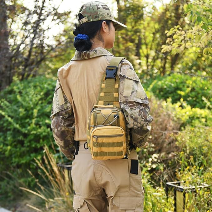 Viriber Tactical Backpack, Waterproof Military Cross-body Molle Sling Shoulder Backpack Chest Bag for Outdoor Every Day Carry Khaki