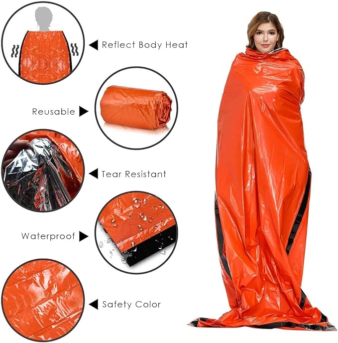 4 Packs Emergency Thermal Sleeping Bag, Survival Bivvy Sacks Blanket with Whistle, Waterproof Lightweight Survival Shelter Blanket Bag Gear for Outdoor Hiking Camping Adventure..