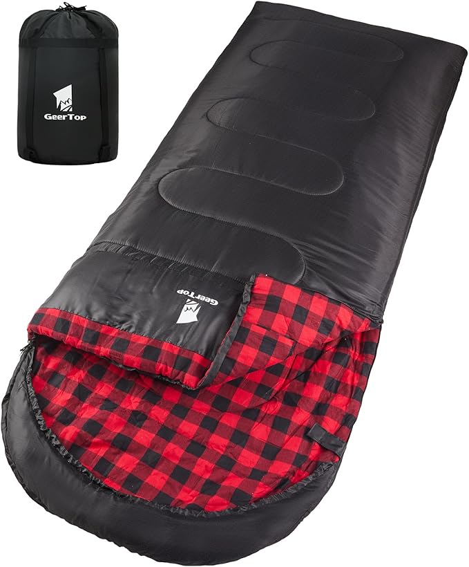 GEERTOP Flannel Sleeping Bags for Adults Big & Tall People Portable Cold Weather Envelope XXL All Seasons Camping Sleeping Bag
