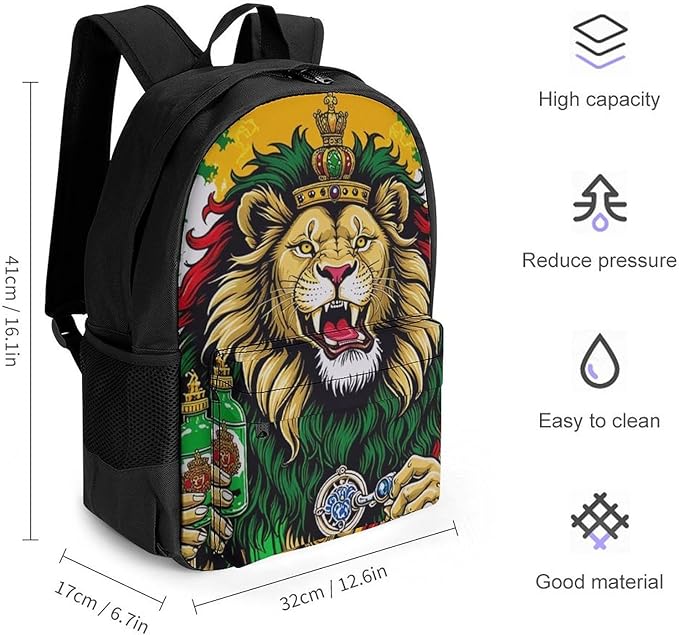 Men Women Lightweight Lion Judah Weedleaf Smoke Art Backpack Large Capacity Bookbag With Smooth Zippers for Gym Business Running