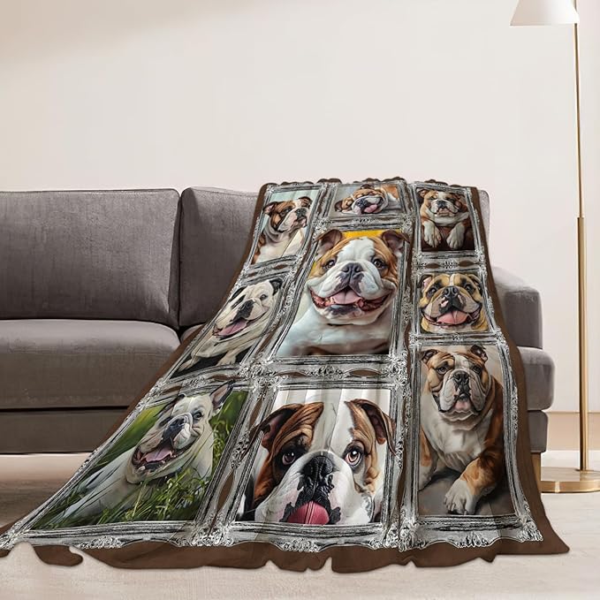 Bulldog Blanket Dog Animal Lover Throw Blankets Gifts for Girls Boys Kids Soft Cozy Fleece Plush for Couch Sofa Bed 50"x40"