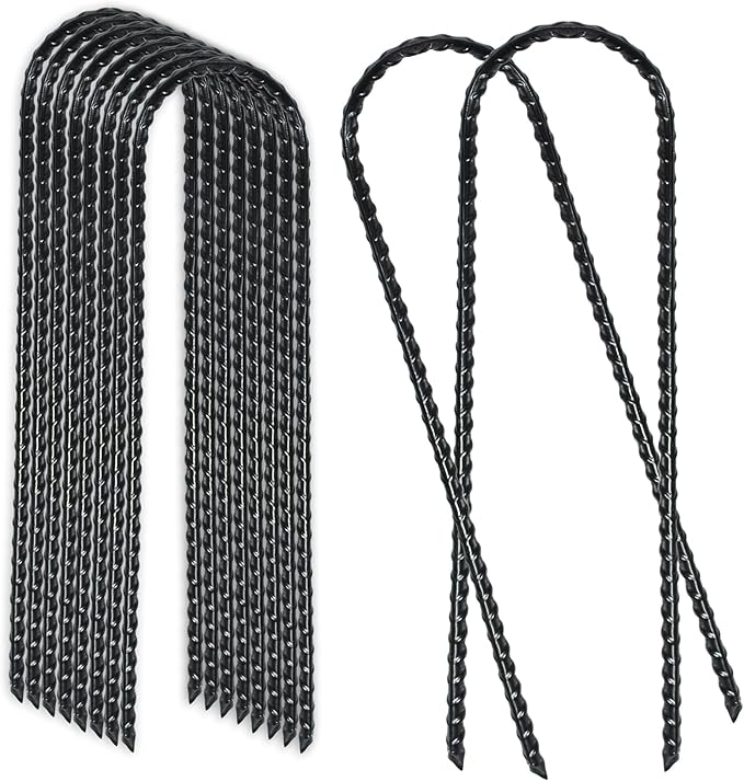 10 Inch Trampoline Wind Stakes Safety Coated Rebar Ground Anchors Stakes Extra Heavy Duty Metal Landscape Staples, Set of 12/24 (24)