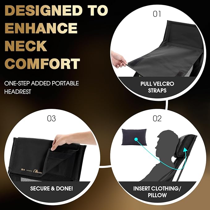 MOON LENCE High Back Folding Camping Chair, 330lbs Portable Compact Chair with Wide Seat & Ergonomic Back Support (Black)