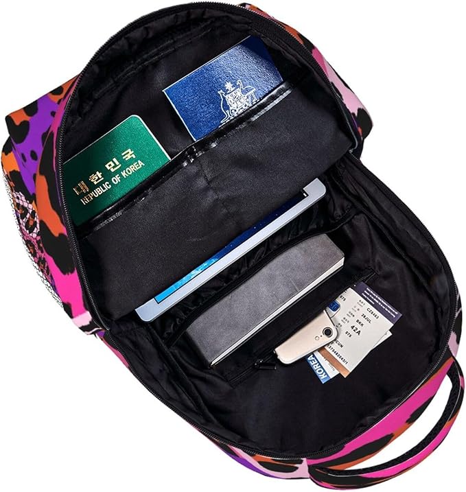 Polyester Daypack for Camping Travel Walking Cycling, Big Capacity Anti-Theft Multipurpose Bookbag, Cheetah Leopard Print Floral Color Camping Outdoor Backpack