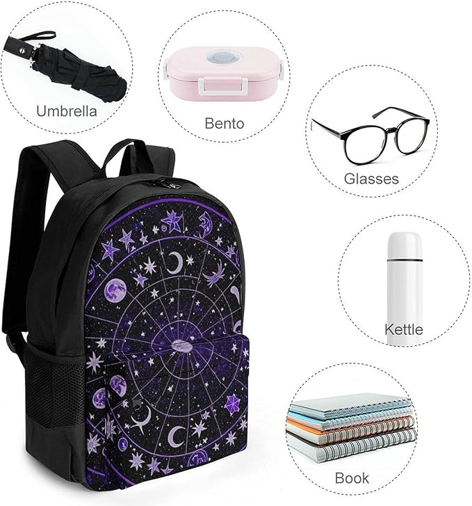 Supdreamc Polyester Daypack Backpack for Sports Travel Running, Big Capacity Anti-Theft Multipurpose Carry On Bag, Zodiac Colorful Constellation Galaxy Art Laptop Book Bag Rucksack