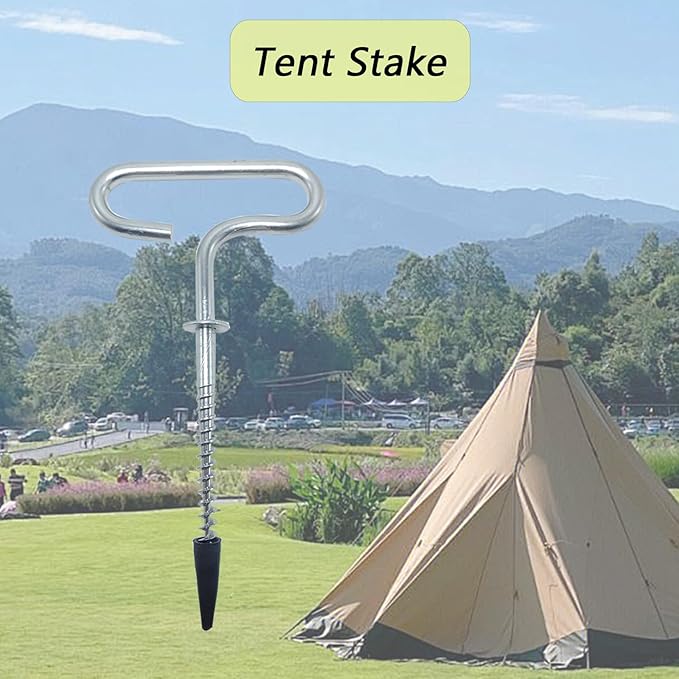 4Pcs Heavy Duty Tent Stakes, 20cm Ground Anchors, Threaded Peg for High Winds, Ice Fishing Shelter Nails, Metal Stake for Outdoor Summer Camping Activities, Durable Tent Fixer Spikes
