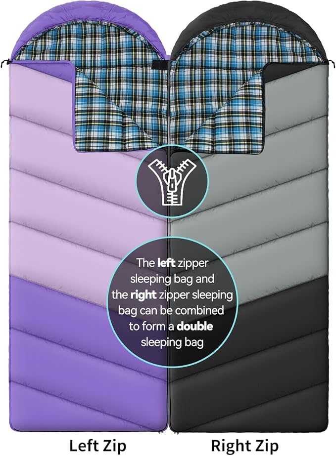 Cotton Flannel Liner Sleeping Bag for Adults Teens Kids, Cold Weather & Warm, 3 Seasons, Lightweight Compact Camping Essentials Equipment, Hiking, Outdoor, Travel