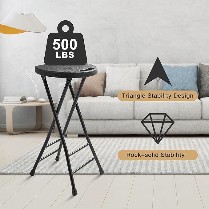 24-Inch Folding Stool with Handle, Folding Bar Stool with Non-Slip Feet,Folding Chair,Indoor and Outdoor Foldable Stool for Adults,500 lbs Capacity,Kitchen,Game Room(13"×11.5"×24")