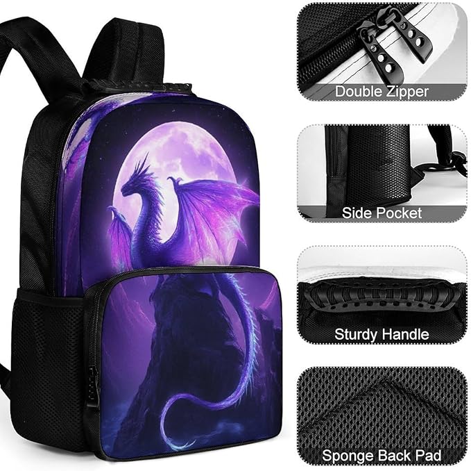 Backpack Lightweight Anti-Theft Multipurpose Purple Dragon Art Shoulder Bag Large Capacity Travel Hiking Backpack With Padded Straps