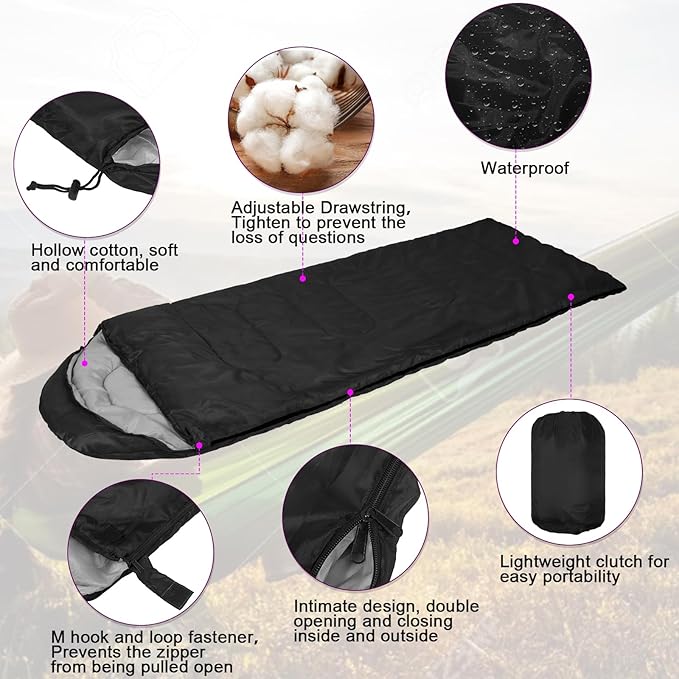 Macarrie 4 Pcs 0 Degree Camping Sleeping Bags Bulk for Adults 4 Season Warm Cold Weather Sleeping Bags with Compression Sack Lightweight Portable Waterproof for Backpacking Hiking Outdoor