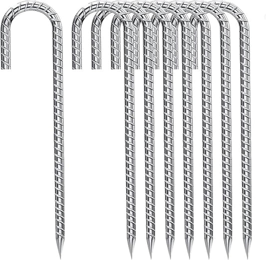 J-Hook-Rebar-Stakes-12 Inch, Ground Stakes Heavy Duty Rebar Stakes for Camping 8pcs Rebar Stakes Rust Proof Coated Metal for Flower Gardens Dog Fence Camping Tents Chicken Coop