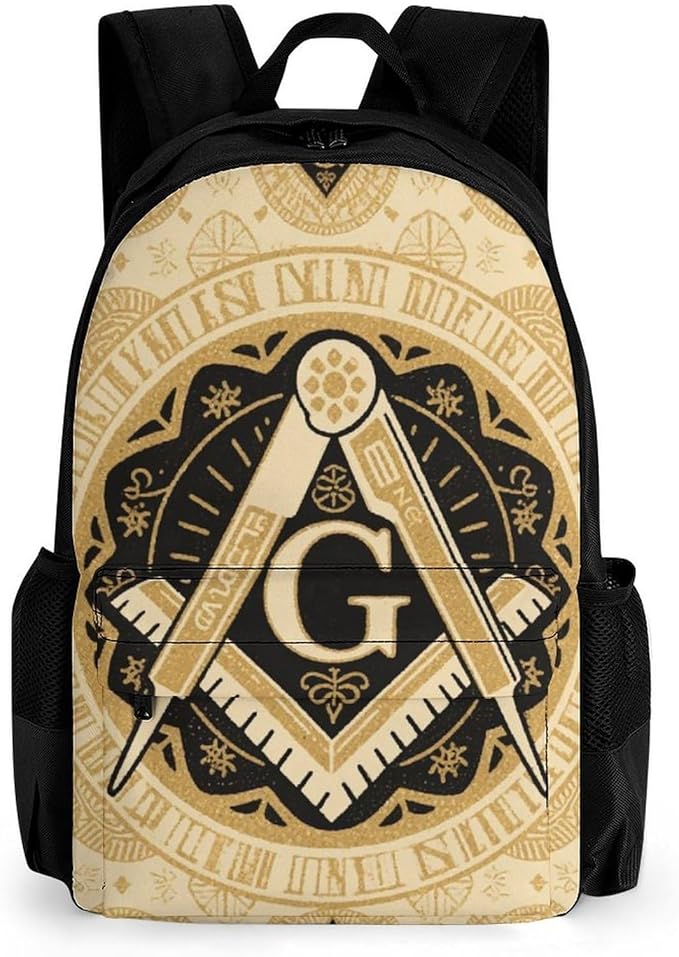 Daypack Backpack Anti-Theft Multipurpose Big Capacity Bookbag, Gold Freemason Freemasonry Masonic Art Business Computer Bag With Side Pockets