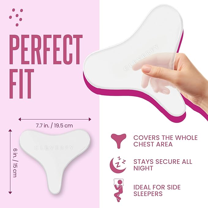 CLEVERFY Silicone Chest Wrinkle Patches for Side Sleeping – Reusable Décolleté Anti-Wrinkle Chest Pads for Overnight Line Prevention (6 Pack, T-Shape)
