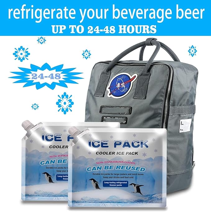 6 Pieces Reusable ice Packs for Coolers,Long Lasting Cooler ice Pack, 24to 48 Hours of Cold Gel Ice Pack.Lunch Bag CoolerIt can Hold 1400-1600ml of Water